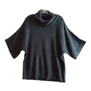 AB Studio Cross Cowl Neck Sweater Women's Large Gray  Short Sleeves